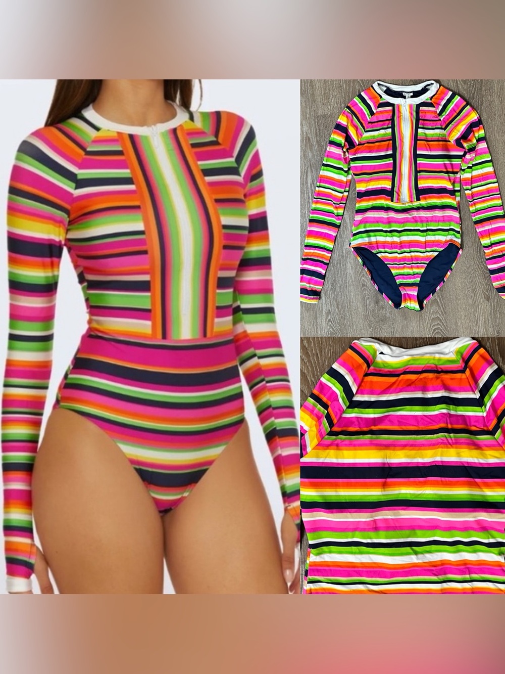 TRINA TURK SWIM Long-Sleeve Paddle Suit
Stripe Size Large EUC